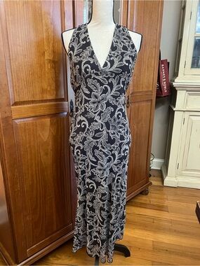 See You Monday Black and White Floral Halter Maxi Dress